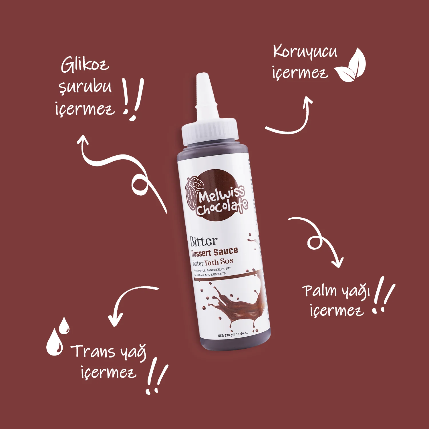 Melwiss Chocolate Bitter Sos 330g - Görsel 2